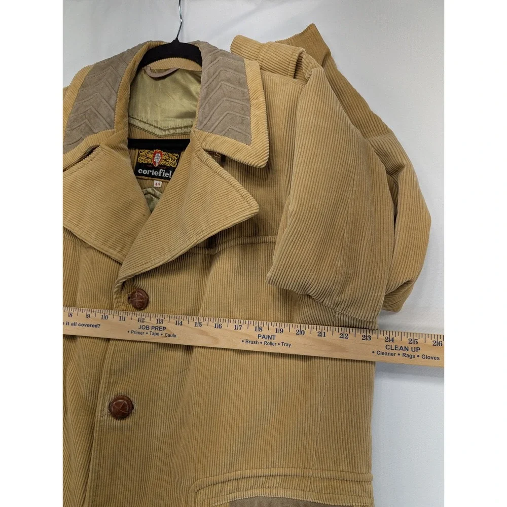 Vintage Cortefiel Mens Tan Corduroy Car Coat Jacket 70s Western Spain Size 44